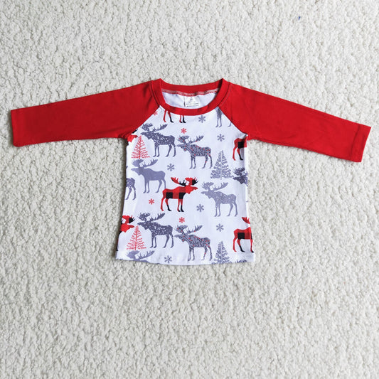 (Promotion) 6 C8-29 Raglan Sleeve Deer Christmas Tee Shirts Top