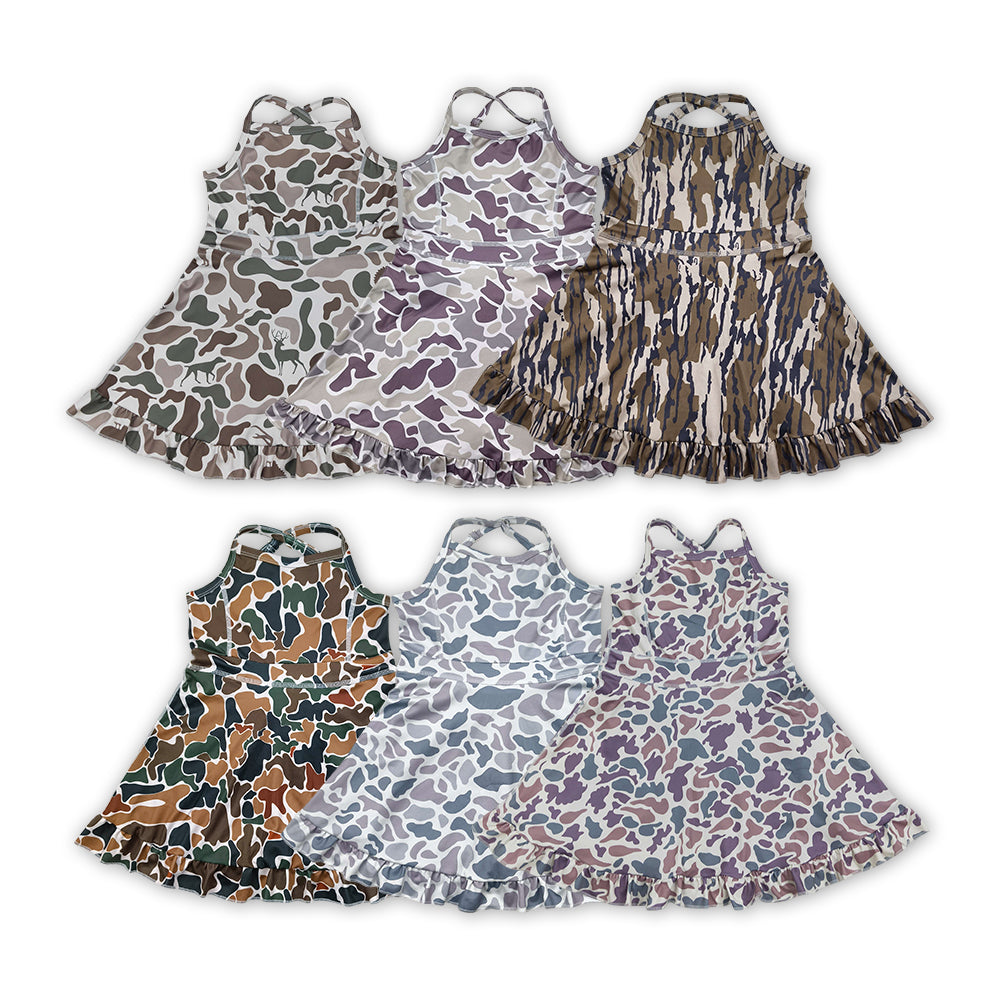 6 Colors Camo Print Girls Summer Knee Length Shorts Yoga Dress Sisters Wear