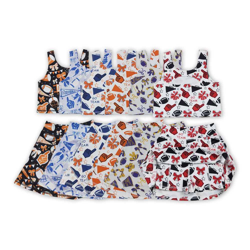 6 Colors Cheer Go Team Bows Tank Top Shorts Skirts Girls Summer Yoga Outfits Sisters Wear