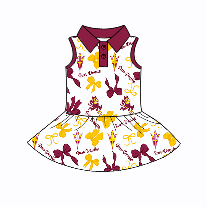 (Custom Design Preorder MOQ 5 Each Color) Team's Arizona State Sun Devils Bows Print Girls Summer Clothes Sisters Matching Wear