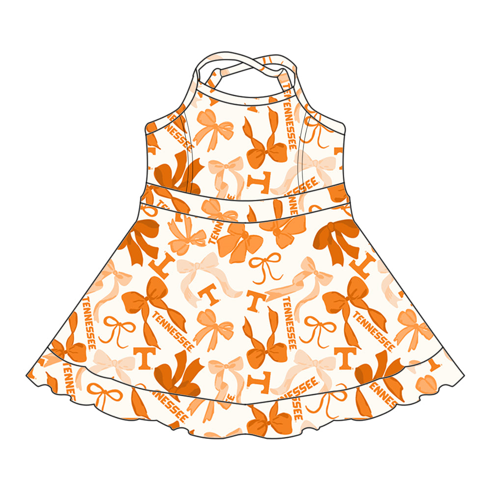 (Custom Design Preorder MOQ 5 Each Color) Team's TENNESSEE Bows Print Girls Summer Clothes Sisters Matching Wear