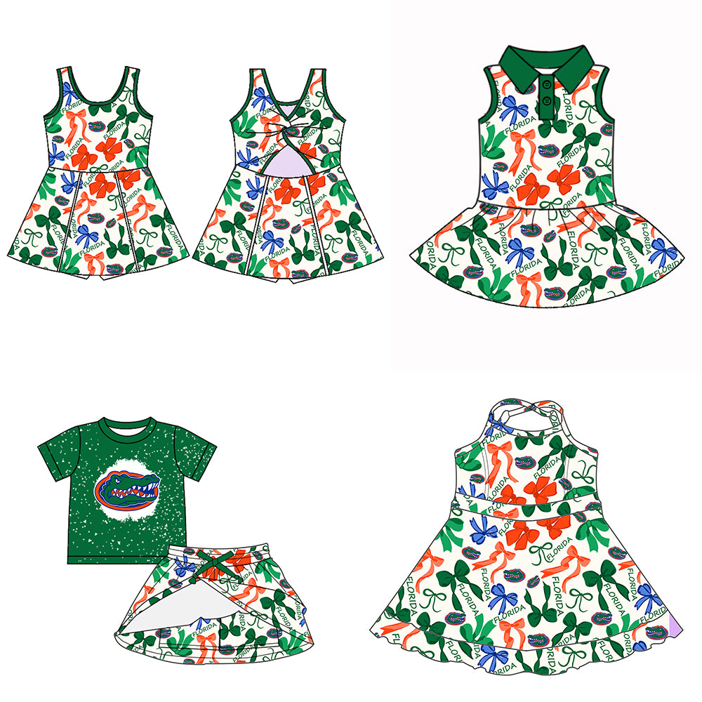 (Custom Design Preorder MOQ 5 Each Color) Team's FLORIDA Bows Print Girls Summer Clothes Sisters Matching Wear