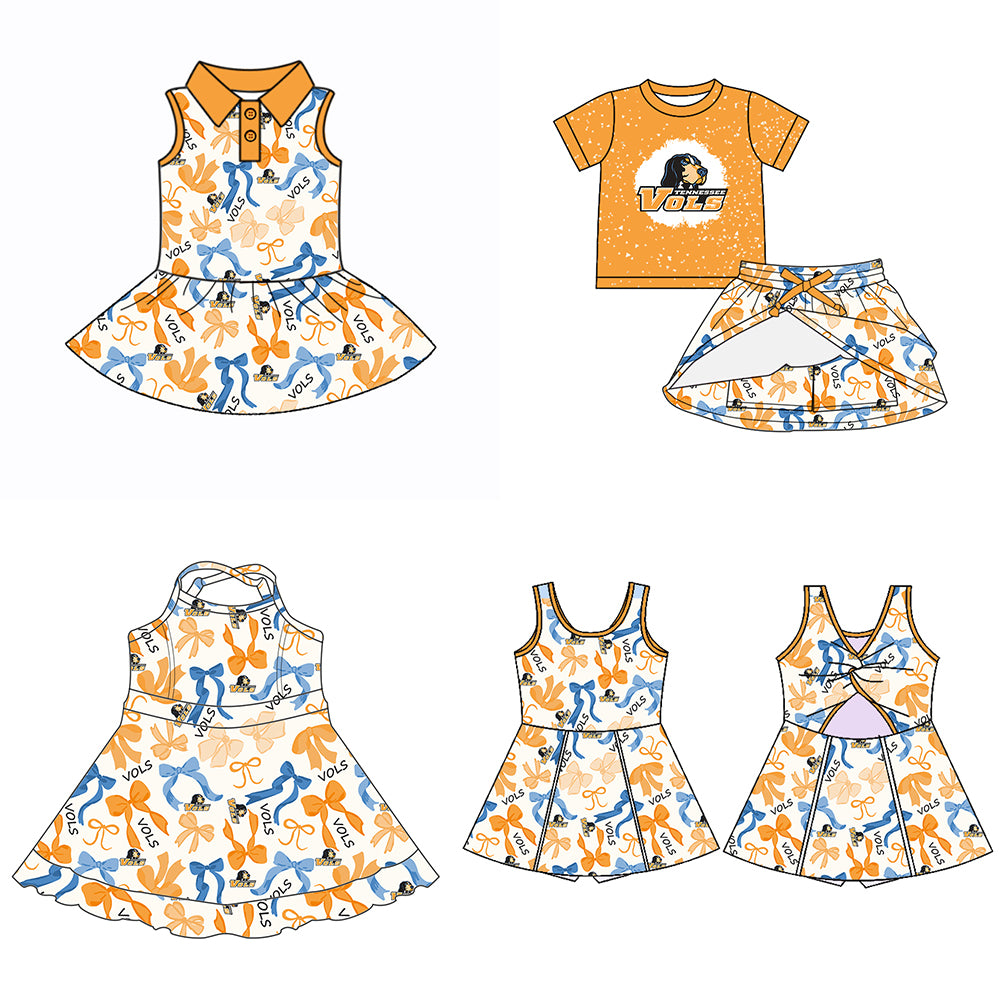 (Custom Design Preorder MOQ 5 Each Color) Team's TENNESSEE Bows Print Girls Summer Clothes Sisters Matching Wear