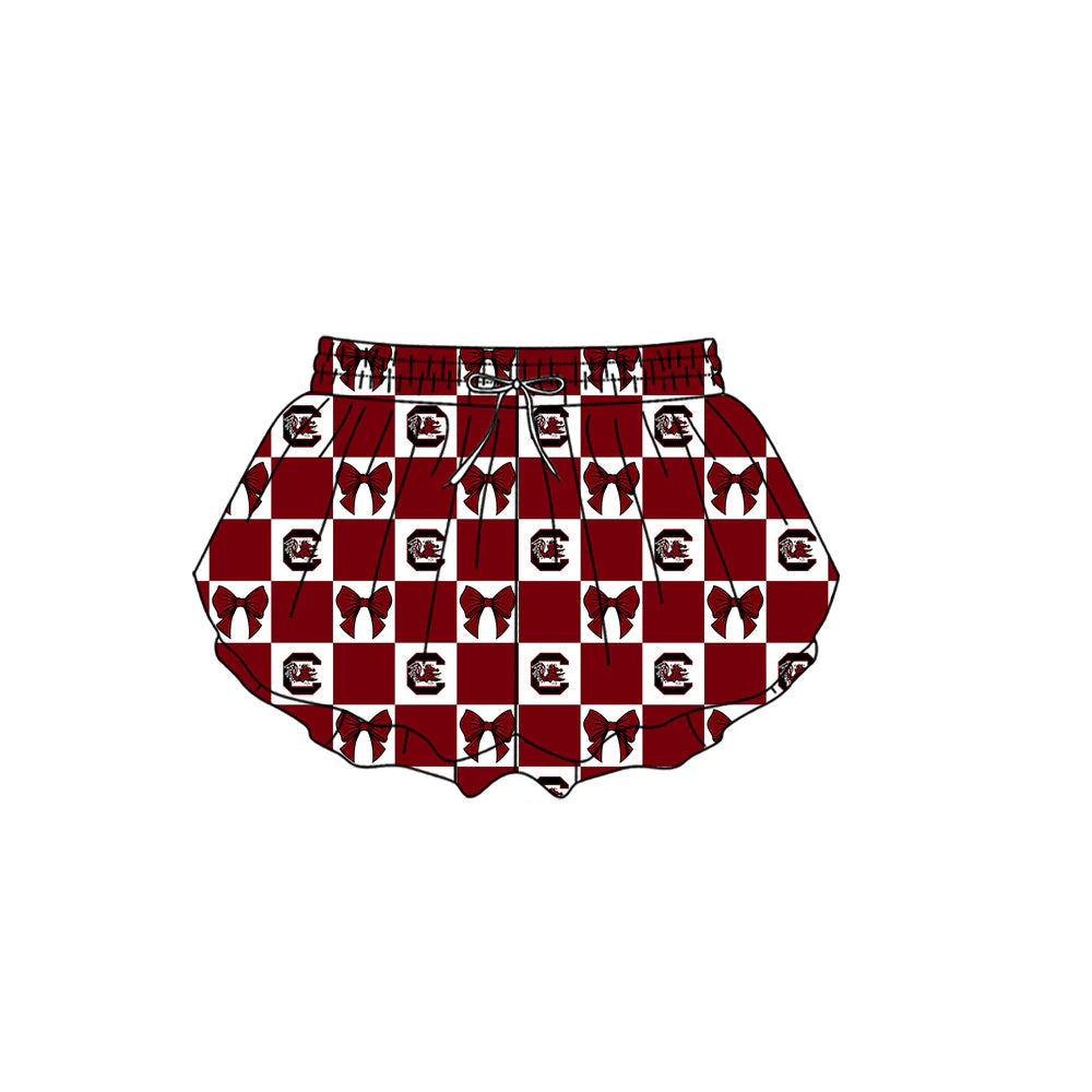 (Custom Design Preorder MOQ 5 Each Color) Team's Gamecock Bows Plaid Print Girls Summer Clothes Sisters Matching Wear