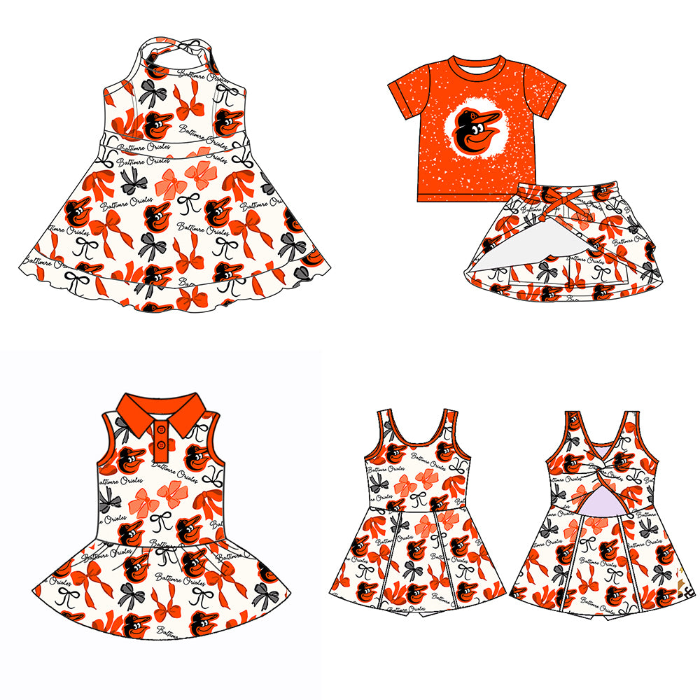 (Custom Design Preorder MOQ 5 Each Color) Team's BALTIMRE Bows Print Girls Summer Clothes Sisters Matching Wear