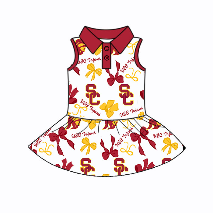 (Custom Design Preorder MOQ 5 Each Color) Team's USC Trjans Bows Print Girls Summer Clothes Sisters Matching Wear