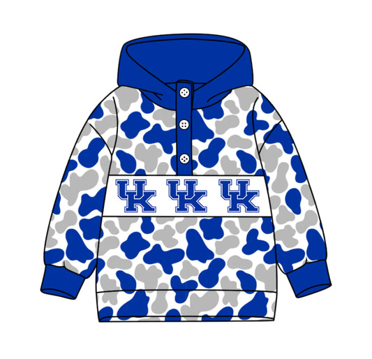 (Custom Design Preorder MOQ 5) Team's Kentucky Camo Print Kids Long Sleeve Buttons Hoodie Top