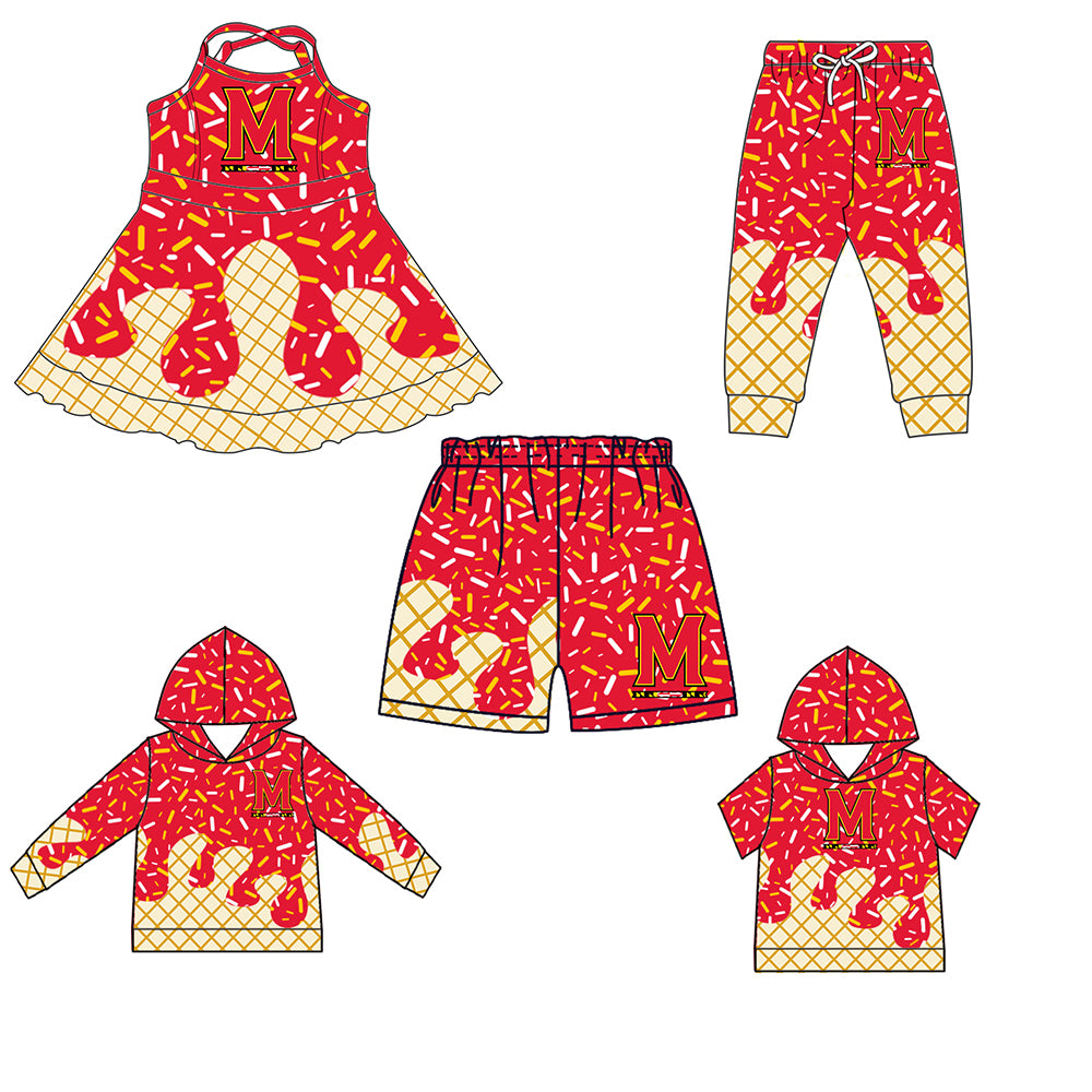 (Custom Design Preorder MOQ 5 Each Item)Team's M Red Sprinkles Print Sibling Matching Clothes