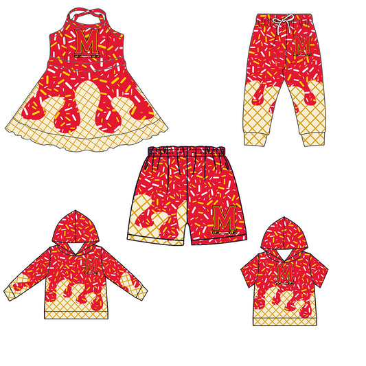 (Custom Design Preorder MOQ 5 Each Item)Team's M Red Sprinkles Print Sibling Matching Clothes