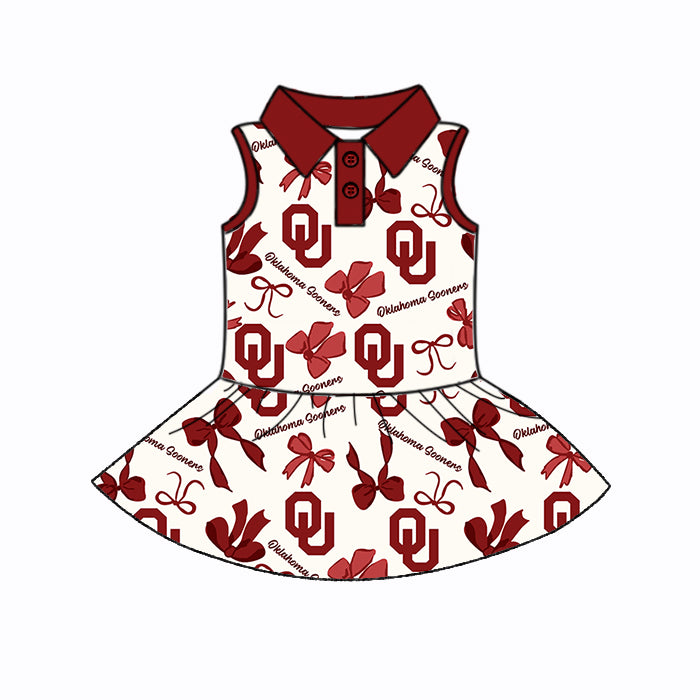 (Custom Design Preorder MOQ 5 Each Color) Team's Oklahoma Sooners Bows Print Girls Summer Clothes Sisters Matching Wear