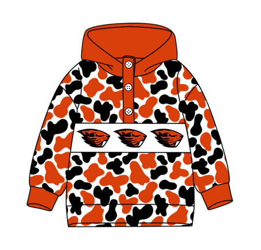 (Custom Design Preorder MOQ 5) Team's Beavers Camo Print Kids Long Sleeve Buttons Hoodie Top