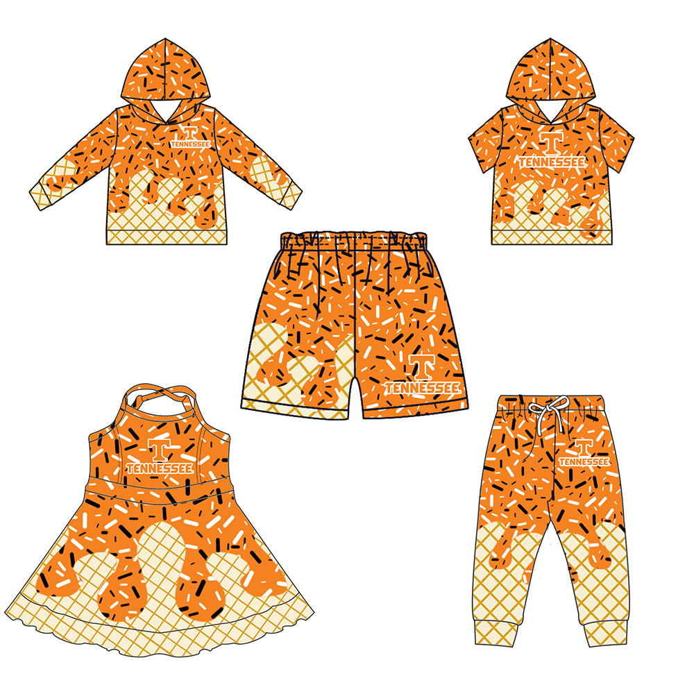 (Custom Design Preorder MOQ 5 Each Item)Team's TENNESSEE Sprinkles Print Sibling Matching Clothes