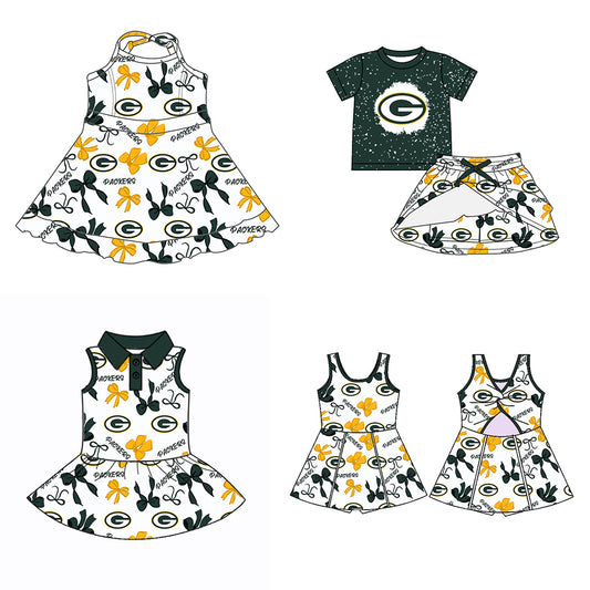 (Custom Design Preorder MOQ 5 Each Color) Team's PACKERS Bows Print Girls Summer Clothes Sisters Matching Wear