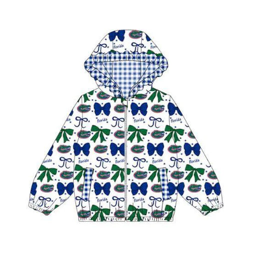 (Custom Design Preorder MOQ 5) Team's Florida Bows Print Pockets Girls Long Sleeve Zipper Jackets Top