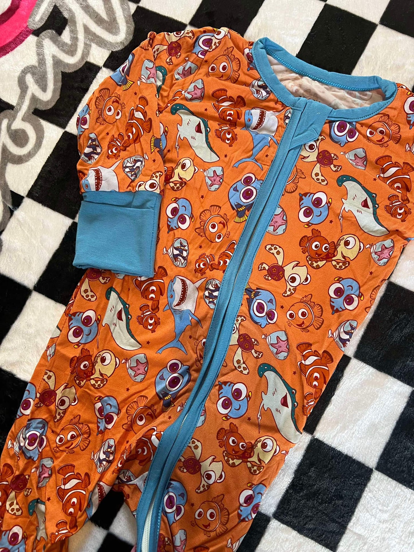 (Custom Design Preorder MOQ 20) Cartoon Fish Print Baby Fall Bamboo Sleeper Zipper Romper