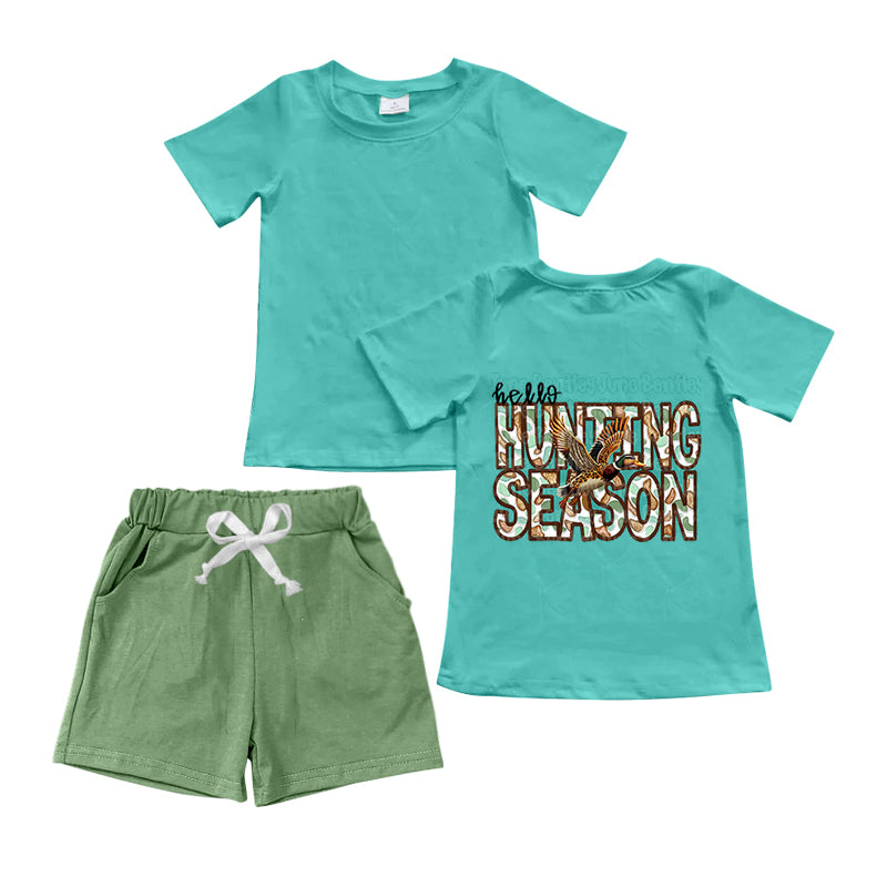 11.22(Custom Design Preorder MOQ 5) HUNTING SEASON Top Green Shorts Boys Summer Clothes Set