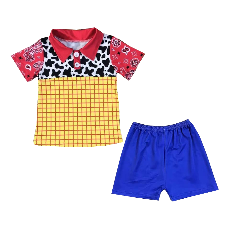 (Custom Design Preorder MOQ 5) Cartoon Toys Print Boys Summer Clothes Set