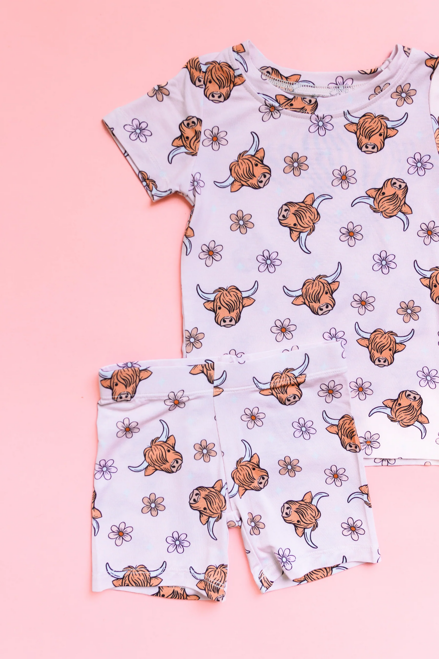 (Custom Design Preorder MOQ 5) Highland Cow Flowers Girls Summer Western Clothes Set