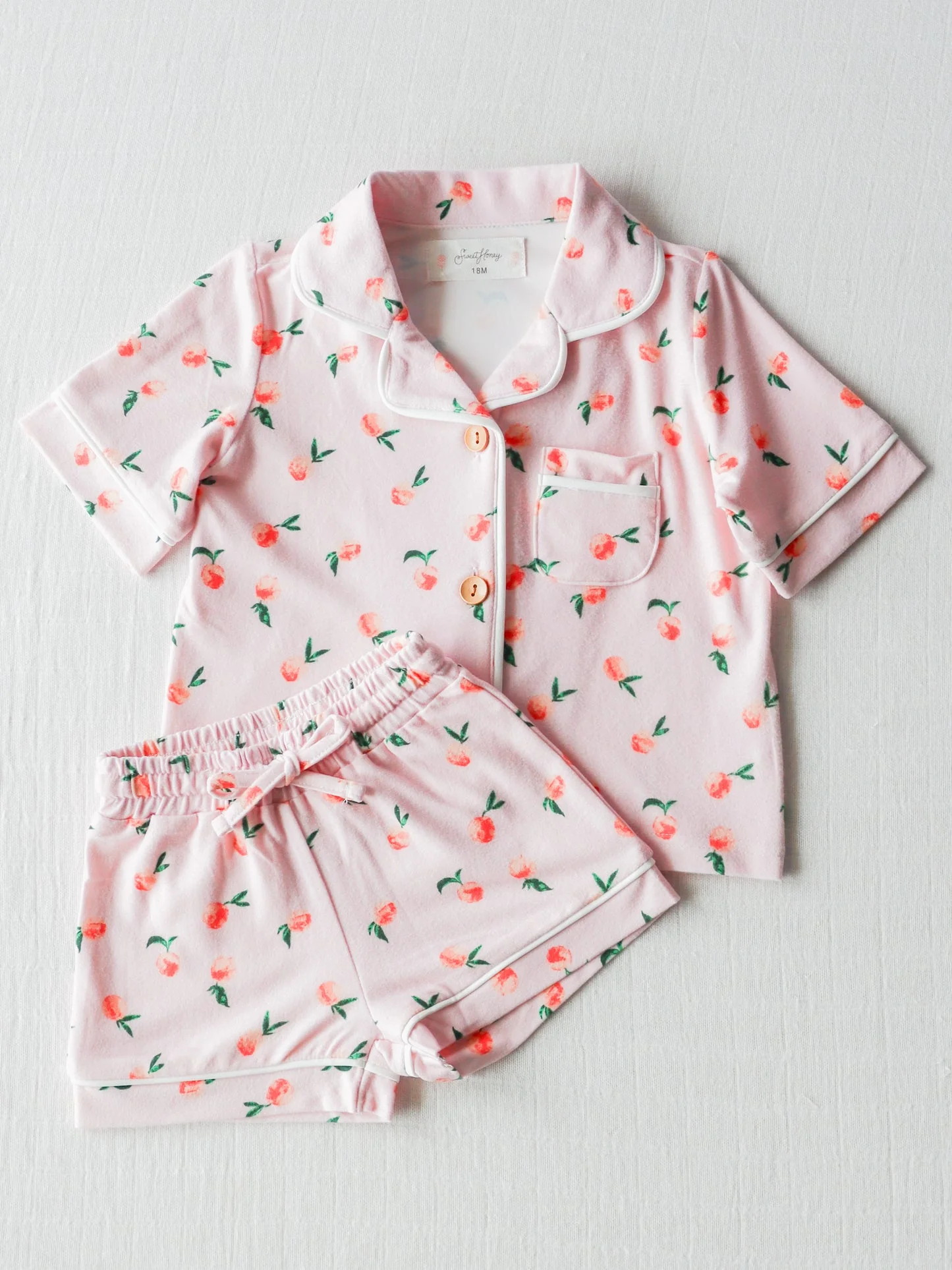 (Custom Design Preorder MOQ 5) Pink Peach Girls Summer Pajamas Clothes Set
