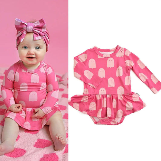 (Custom Design Preorder MOQ 5) Spooky Pink Baby Girls Halloween Skirted Romper
