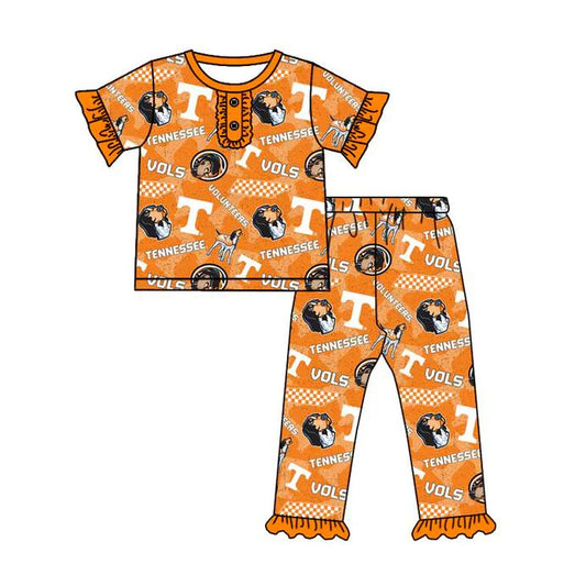 (Custom Design Preorder MOQ 5) Team's Tennessee Orange Print Pants Girls Pajamas Clothes Set