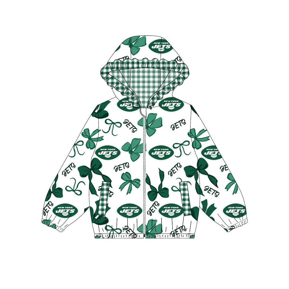 (Custom Design Preorder MOQ 5) Team's Jets Print Pockets Girls Long Sleeve Zipper Jackets Top