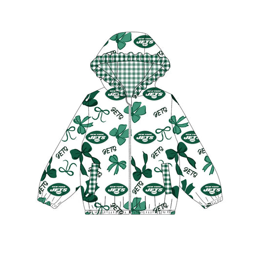 (Custom Design Preorder MOQ 5) Team's Jets Print Pockets Girls Long Sleeve Zipper Jackets Top