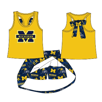 (Custom Design Preorder MOQ 5) Team's MICHIGAN Thank Top Skirts Shorts Girls Summer Clothes Set