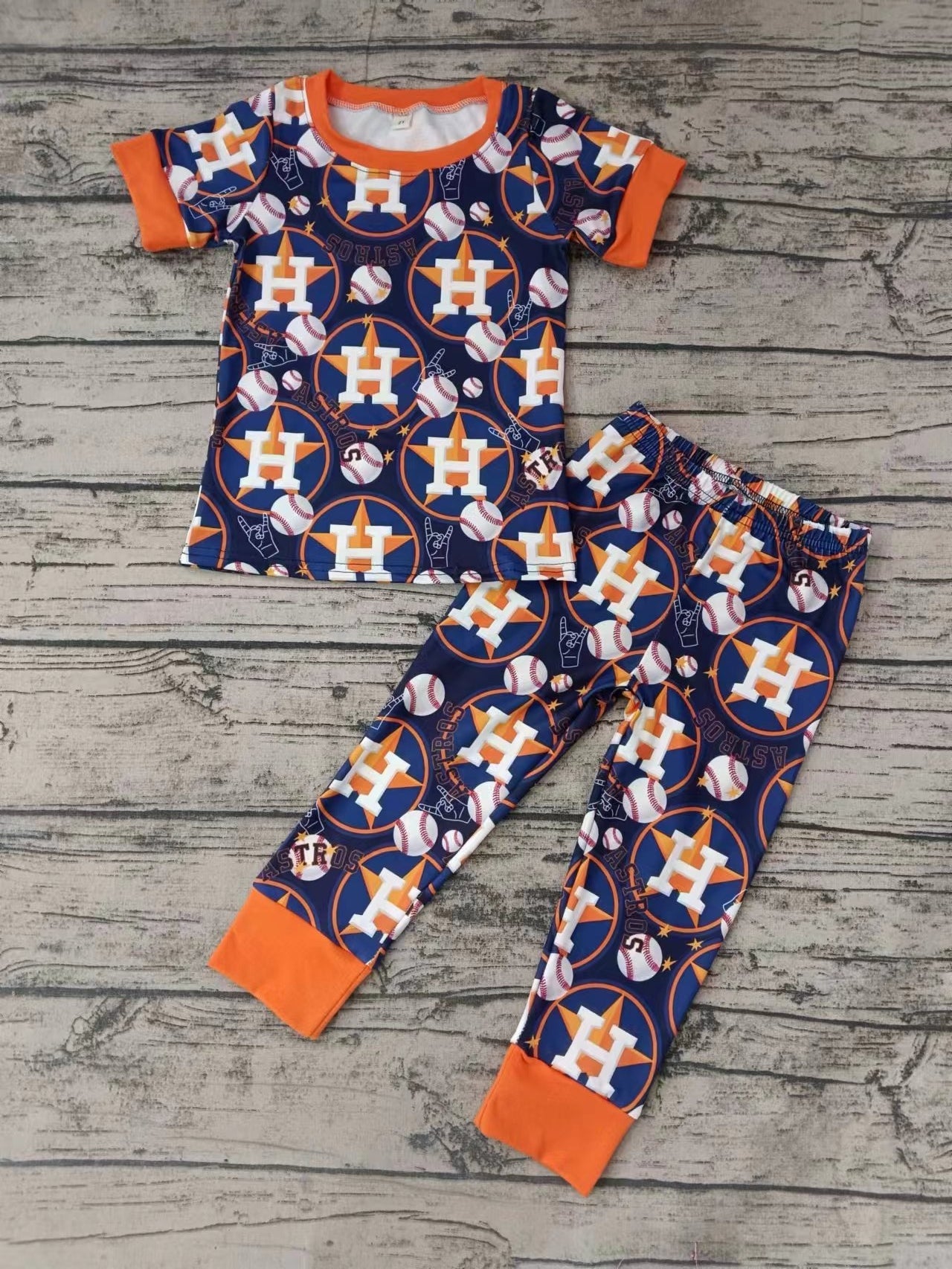 (Custom Design Preorder MOQ 5) Team's Houston Astros Print Boys Pajamas Clothes Set
