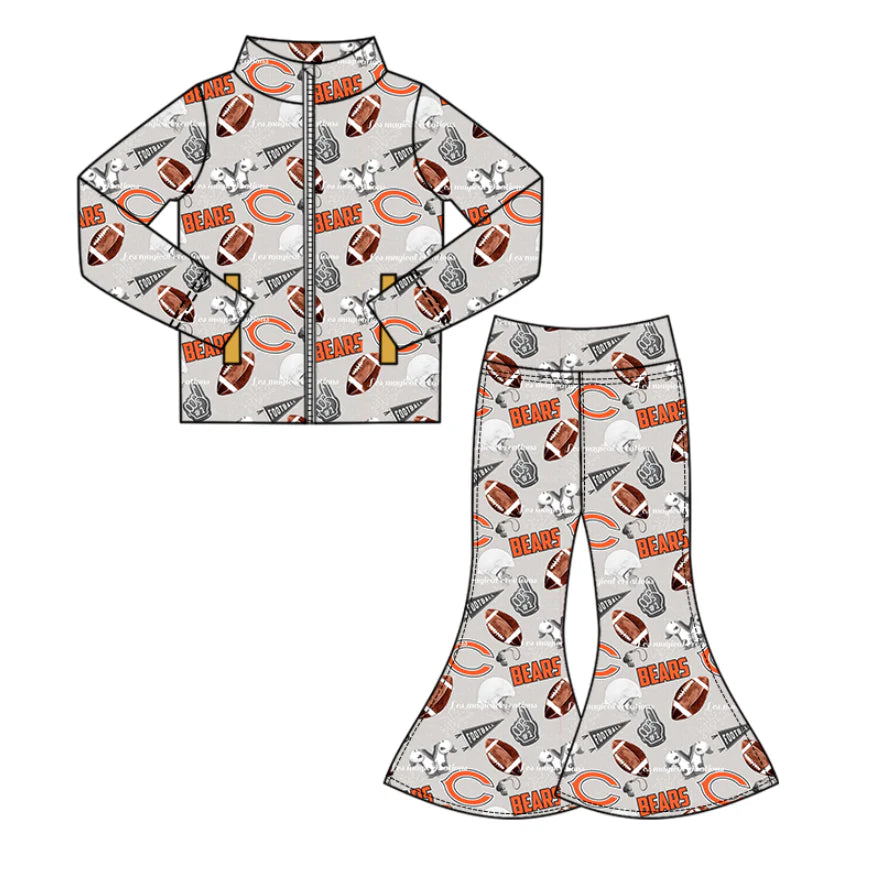 (Custom Design Preorder MOQ 5 Each Item)Team's BEARS Football Print Girls Matching Clothes