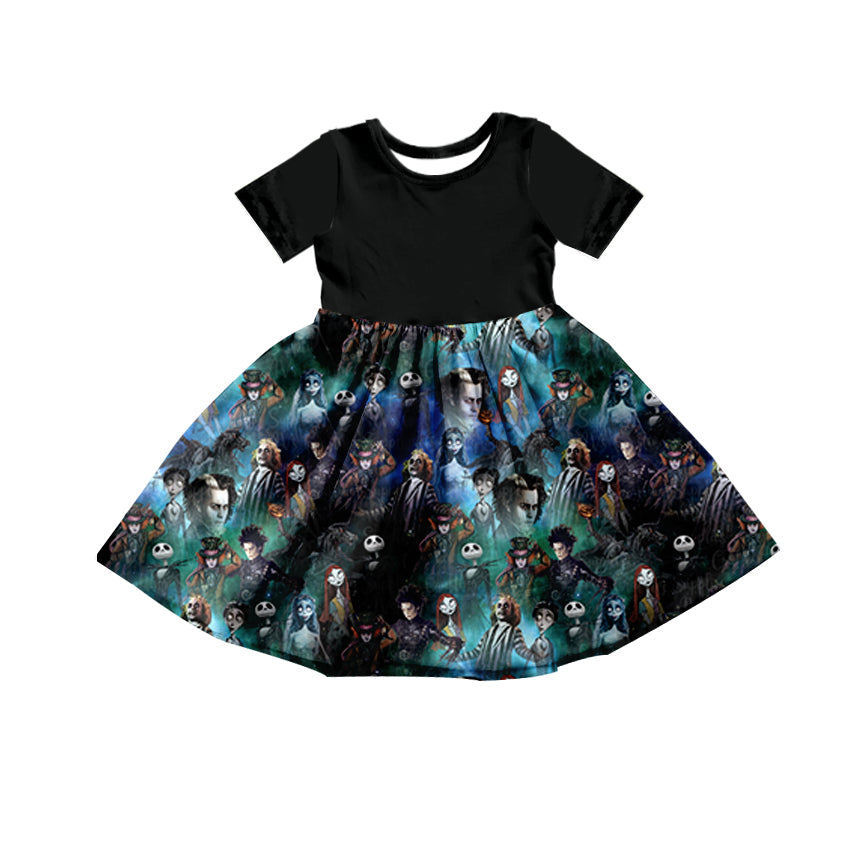 (Custom Design Preorder MOQ 5) Movie Characters Print Girls Knee Length Twirl Dress