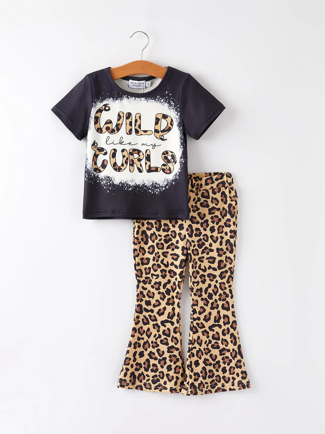 (Custom Design Preorder MOQ 5) Wild Top Leopard Bell Pants Girls Clothes Set