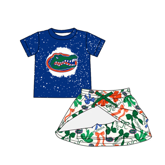 (Custom Design Preorder MOQ 5) Team's Florida Top Skirts Shorts Girls Summer Clothes Sets