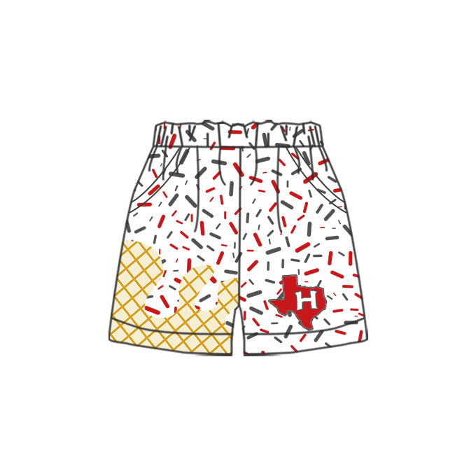 (Custom Design Preorder MOQ 5 Each Item) Team's H White Sprinkles Print Summer Bottom Shorts Mom and Me Matching Clothes