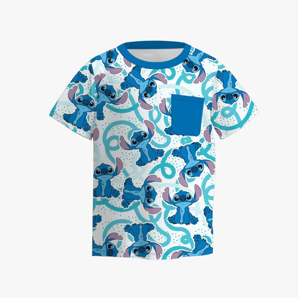 (Custom Design Preorder MOQ 5) Cartoon Stitc* Print Kids Summer Tee Shirts Top