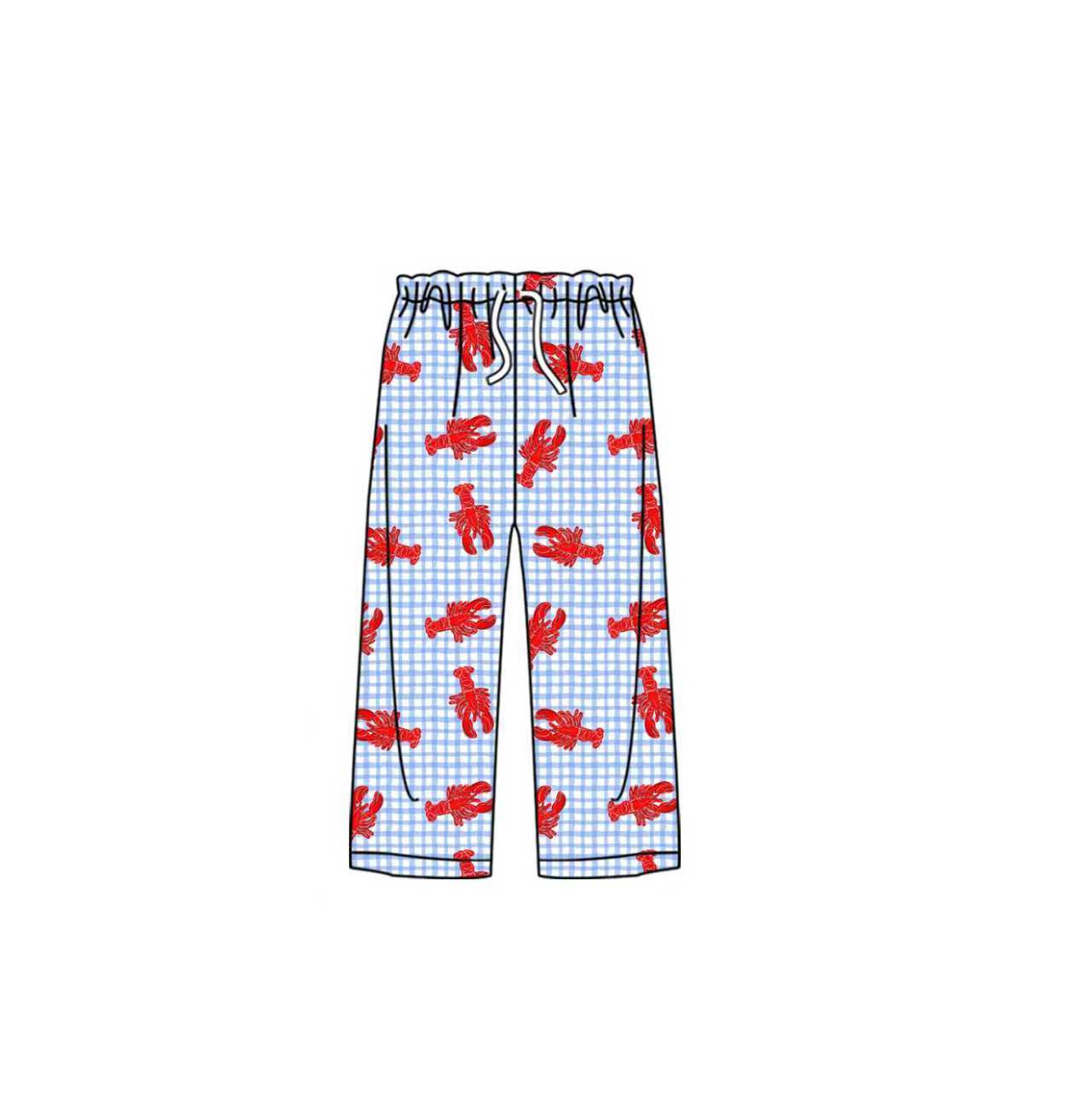 (Custom Design Preorder MOQ 5) Adult Crayfish Blue Plaid Print Mam Bottom Straight Pants