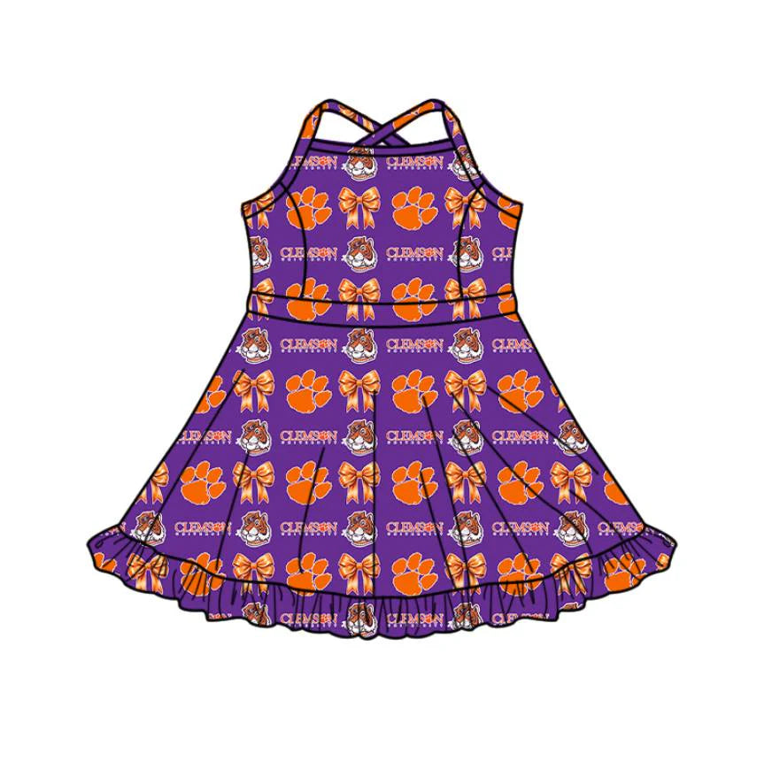 (Custom Design Preorder MOQ 5 Each Item)Team's Tinger Bows Print Girls Matching Clothes