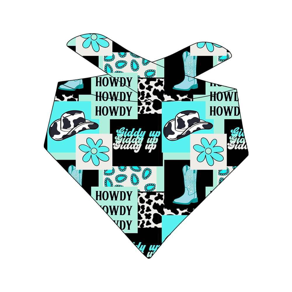 (Custom Design Preorder MOQ 5) Turquoise Western Print Collar Doggy Bandana