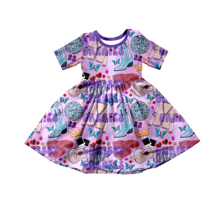 (Custom Design MOQ 5)NO.5 Purple Singer Design Girls Knee Length Dress