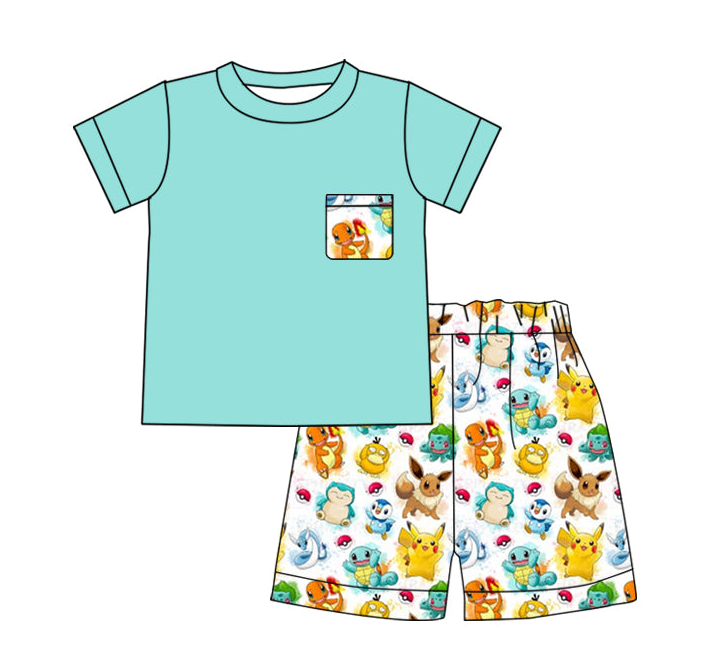 (Custom Design Preorder MOQ 5) Cartoon Animals Print Boys Summer Clothes Set