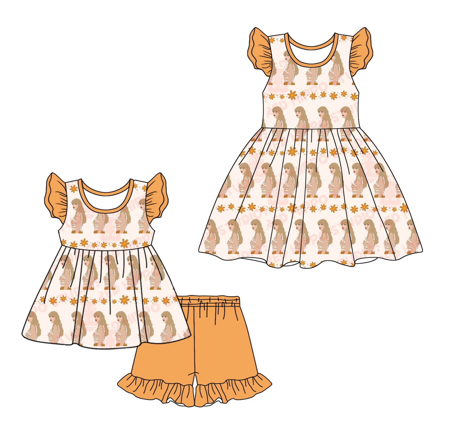 12.9(Custom Design Preorder MOQ 5 Each Design) Singer Swiftie Print Girls Summer Matching Clothes Sisters Wear