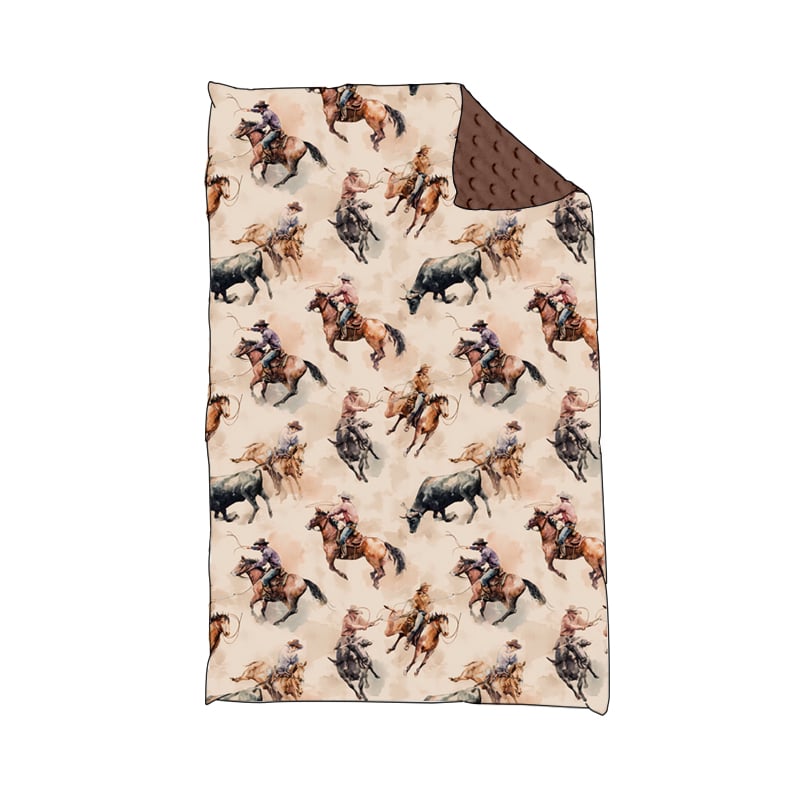 (Custom Design Preorder MOQ 5) Cowboy Print Baby Boys Western Minky Blanket
