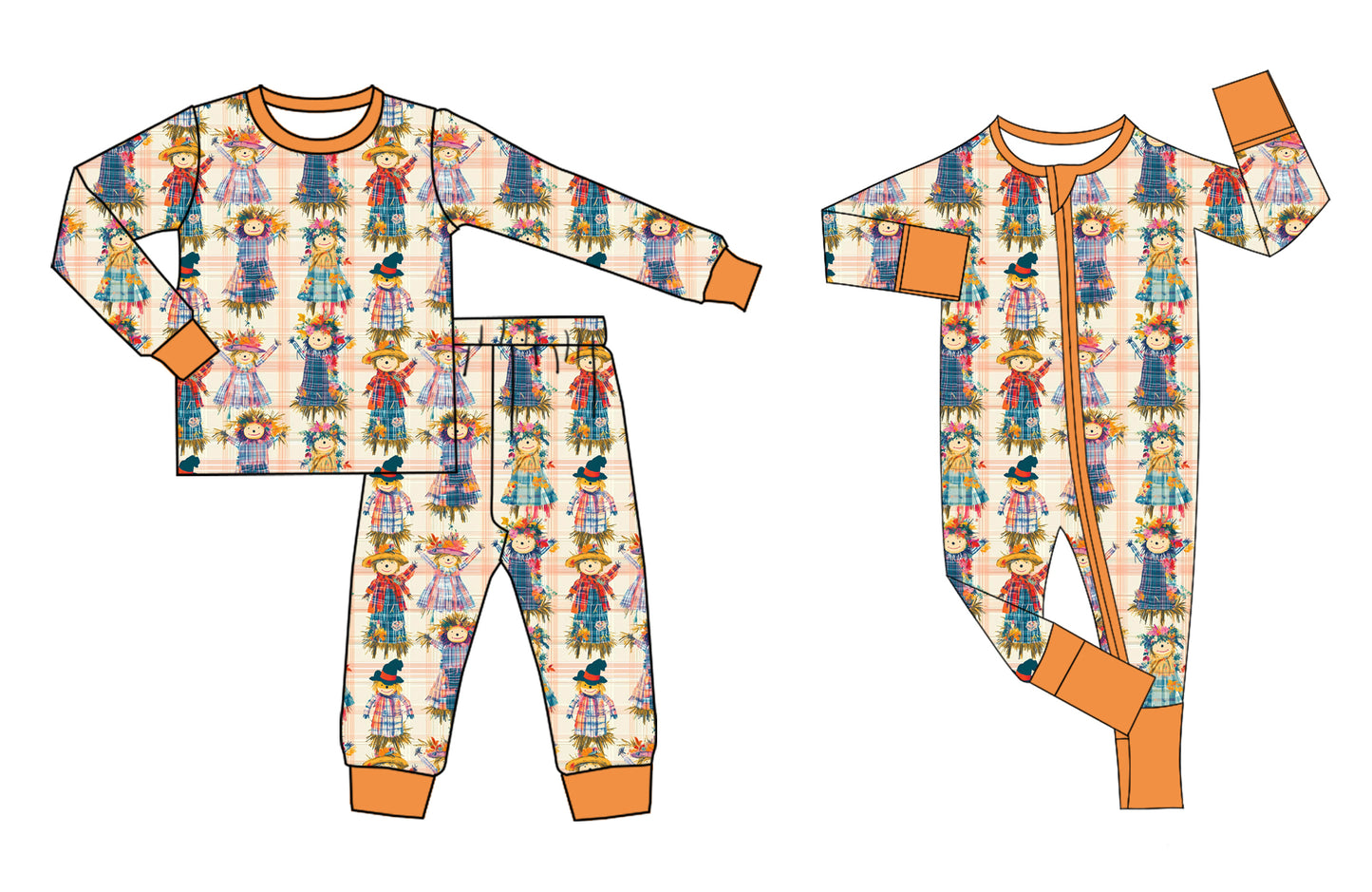 5.22(Custom Design Preorder MOQ 5 Each Design) Scarecrow Flowers Print Girls Pajamas Matching Clothes Sisters Wear