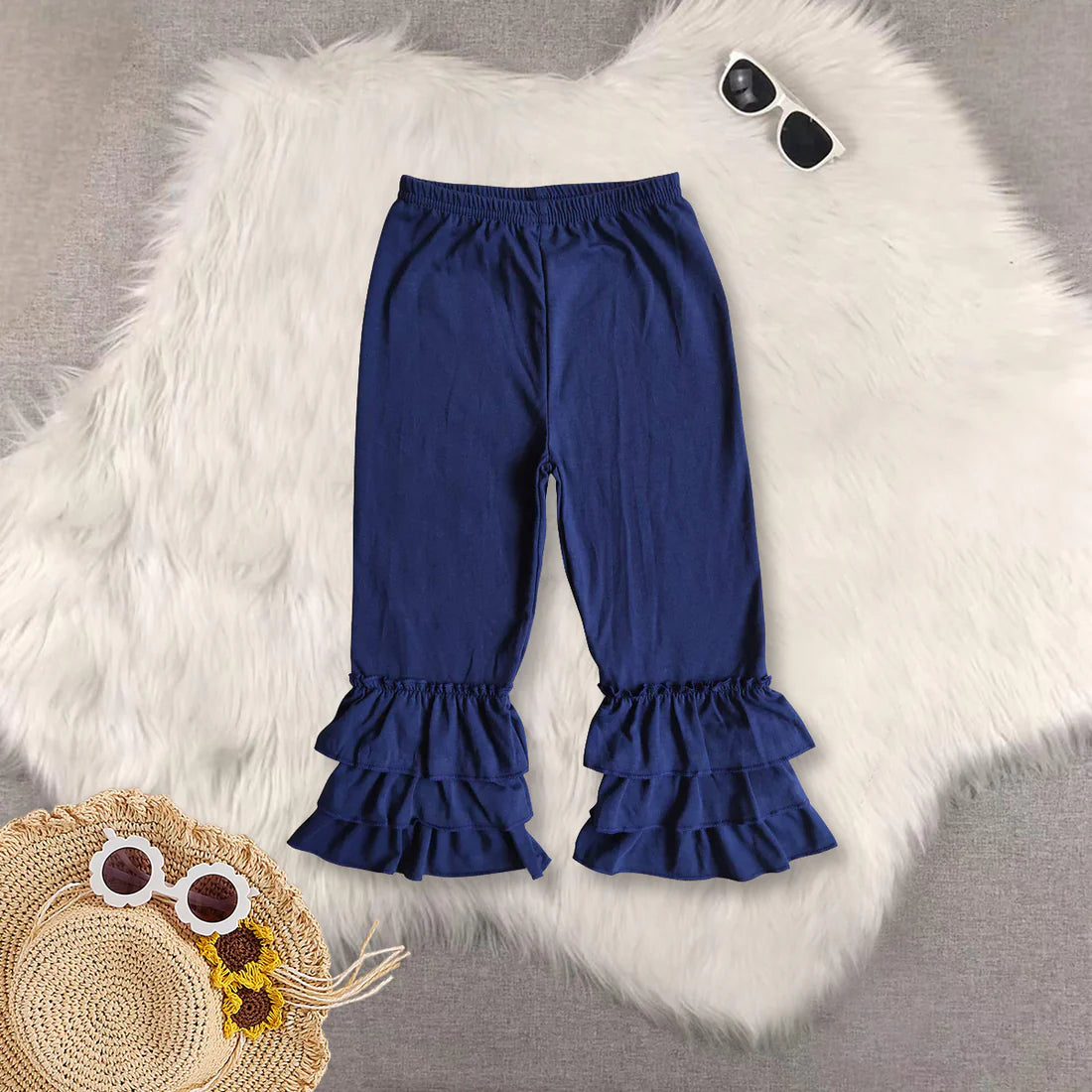 Ruffles Solid Color Girls Cotton Pants Sisters Wear