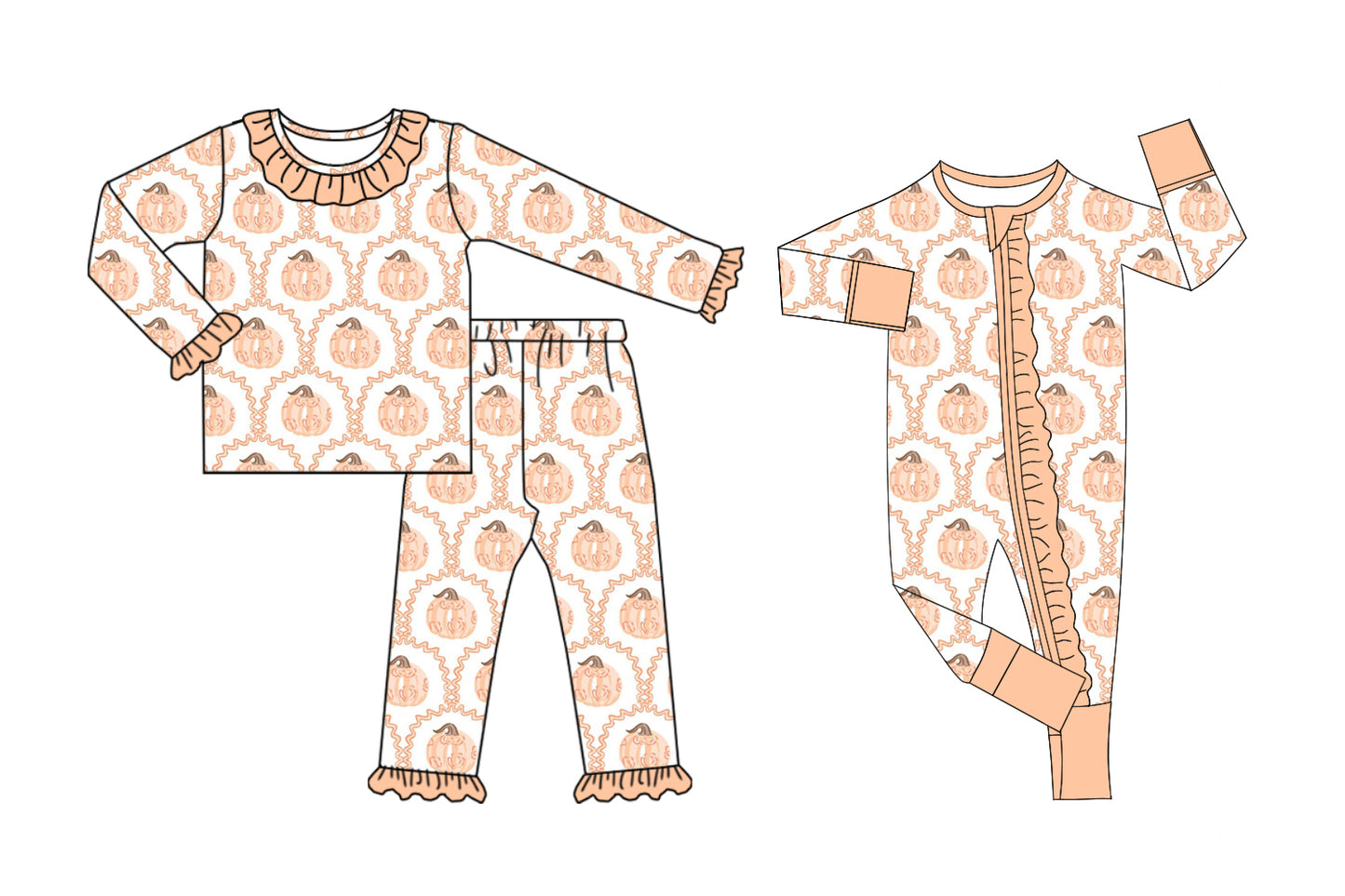 5.6(Custom Design Preorder MOQ 5 Each Design) Pumpkin Print Girls Fall Matching Clothes Sisters Wear