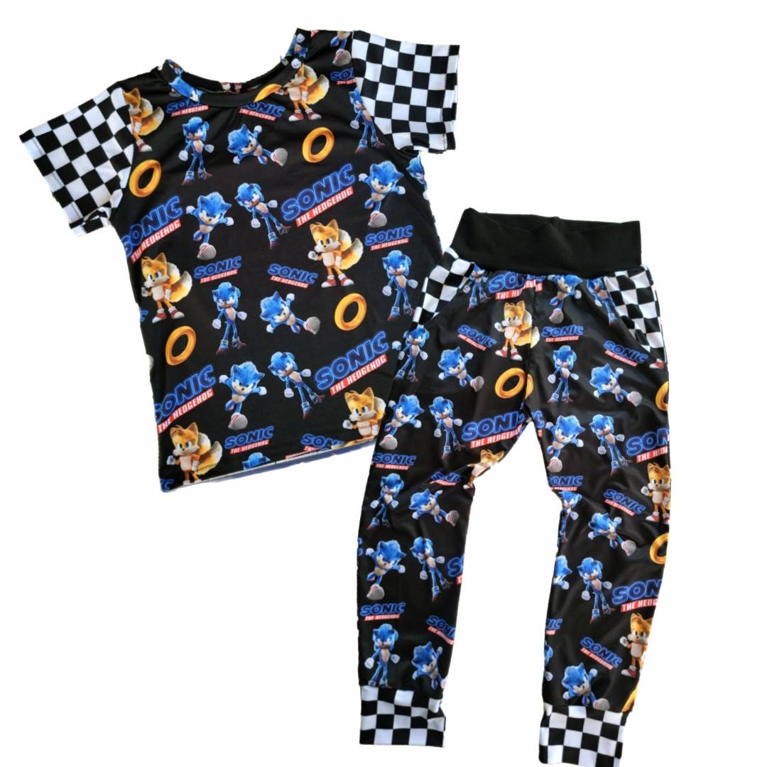 (Custom Design Preorder MOQ 5) Cartoon Soni* Plaid Print Kids Clothes Set