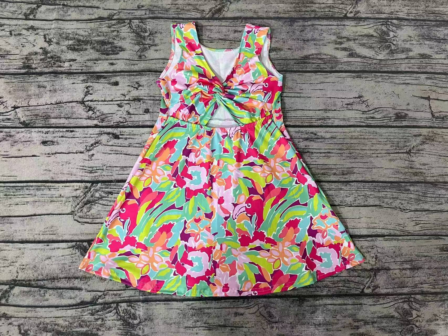 (Custom Design Preorder MOQ 5) Yellow Plaid Print Girls Knee Length Shorts 1 Pieces Yoga Dress