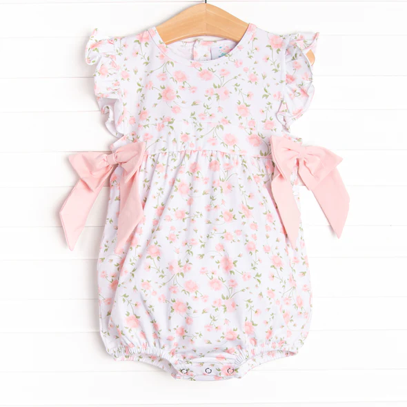 (Custom Design Preorder MOQ 5) Pink Flowers Print Baby Girls Summer Romper