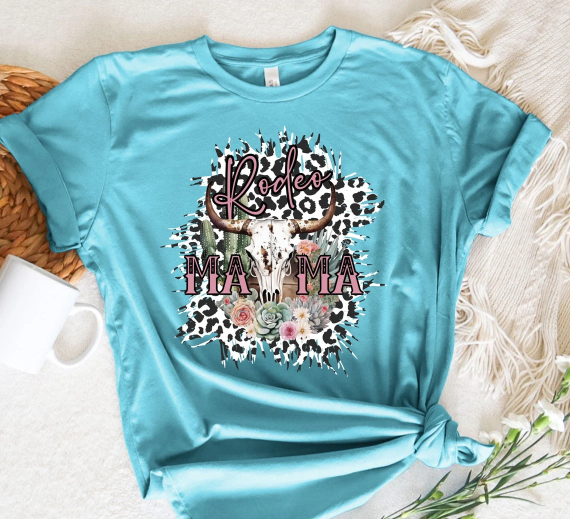 (Custom Design Preorder MOQ 5) RODEO MAMA Skull Print Adult Tee Shirts Top