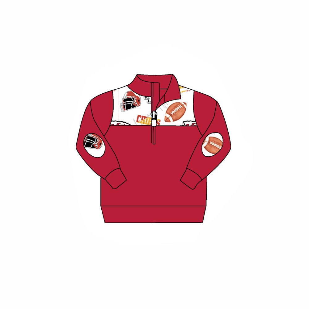 (Custom Design Preorder MOQ 5) Team's KC White Print Red Boys Pullover Zipper Tee Shirts Top